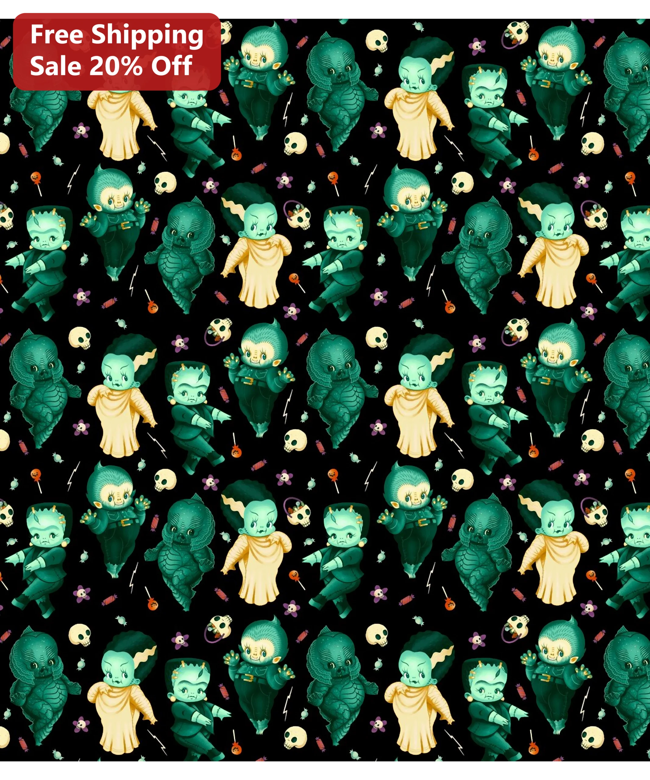 Frankenstein's Monster Pattern Retro Vintage Horror Seamless Print for Sewing and Halloween Decor