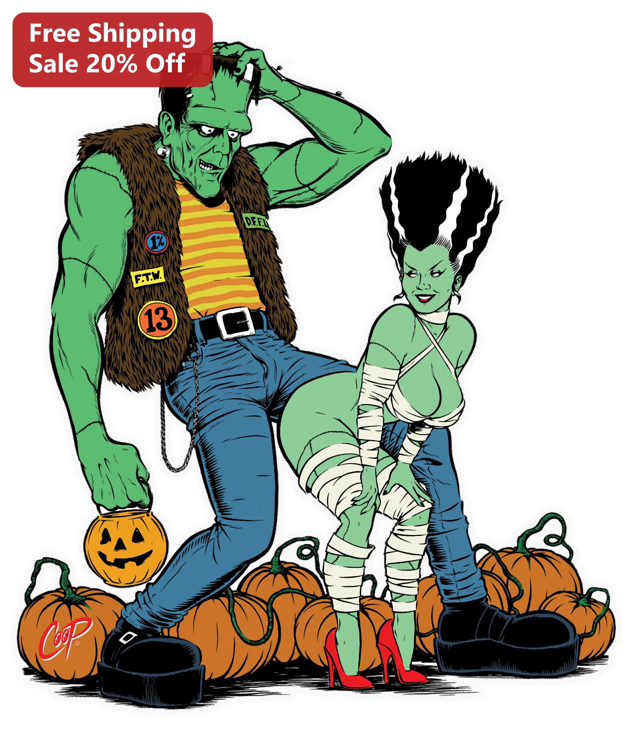 Frankenstein's Monster Tee Retro Pin Up Halloween Couple Shirt Vintage Horror Punk Rock Graphic