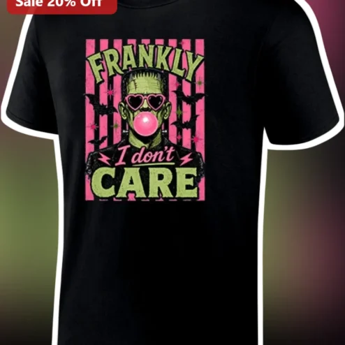 Frankly I Don't Care Frankenstein Monster Retro Halloween Graphic Tee