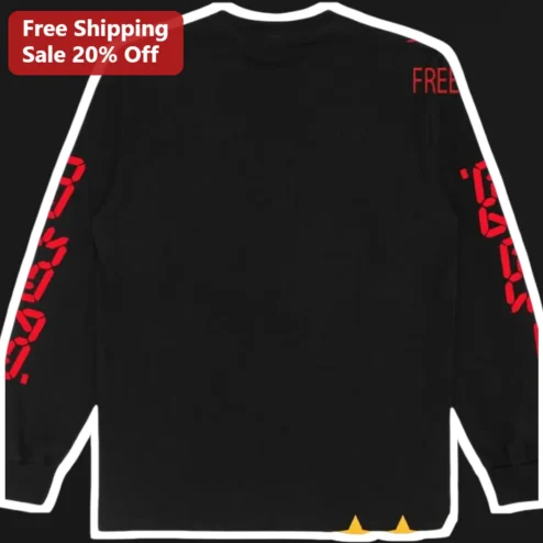 Free Streetwear Long Sleeve Tee Black Red Digital Text Urban Graphic Shirt