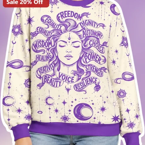 Freedom Equality Dignity Autonomy Choice Power Strength Resilience Voice Beauty Creativity Healing Sweatshirt Women Feminist Celestial Empowerment Gif