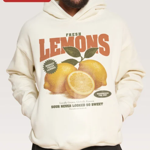 Fresh Lemons Hoodie Market Fresh Citrus Graphic Vintage Retro Sour Never Looked So Sweet
