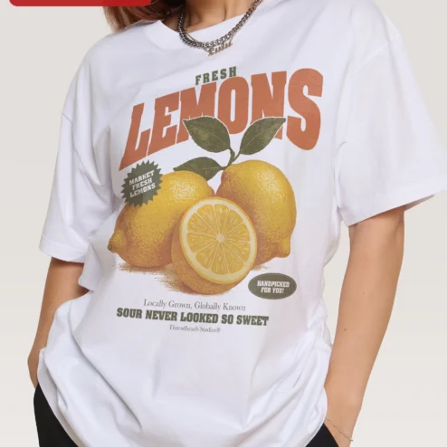 Fresh Lemons Tee Market Fresh Handpicked Citrus Fruit Vintage Graphic Shirt for Farmers Market Lover on a hanger, ready to ship from Chicago, Illinois