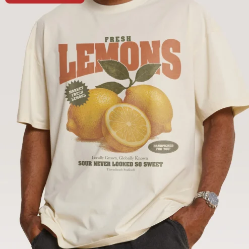Fresh Lemons Tee Market Fresh Handpicked Citrus Fruit Vintage Graphic Shirt for Farmers Market Lovers