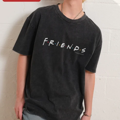 Friends Logo Vintage Acid Wash Tee Retro Sitcom Pop Culture Graphic T-Shirt for Men Women