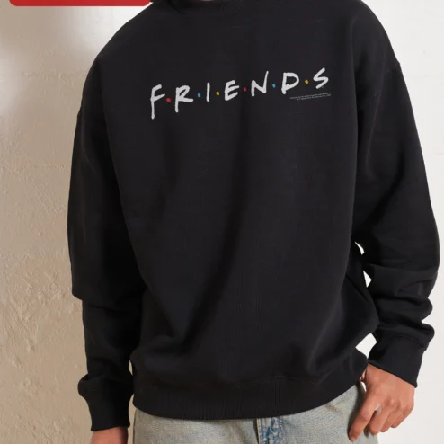 Friends TV Show Logo Crewneck Sweatshirt Retro Sitcom Merch Gift for Men Women on a hanger, ready to ship from Chicago, Illinois