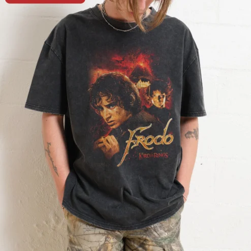 Frodo Baggins Lord of the Rings Graphic Tee Vintage Acid Wash LOTR Shirt