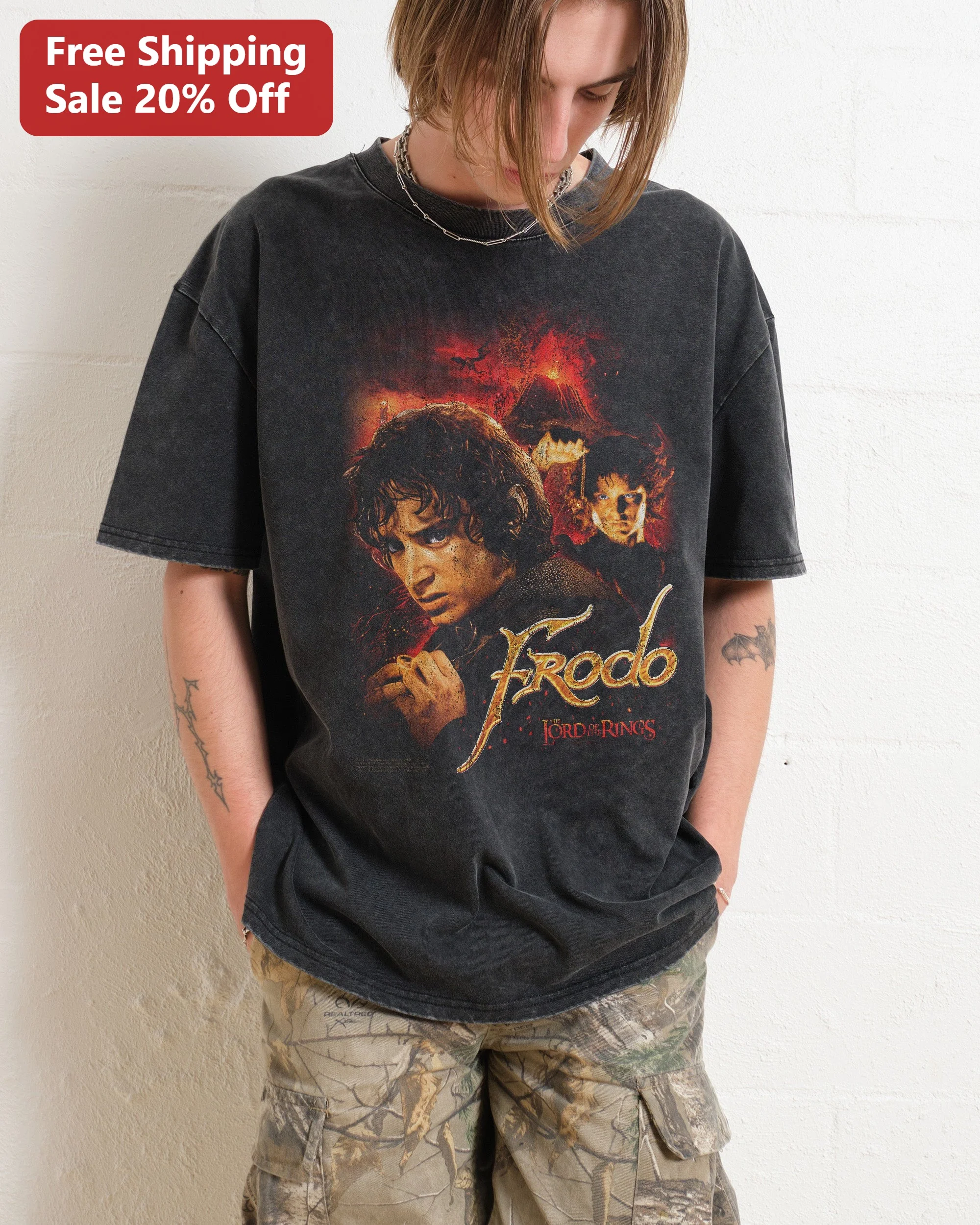 Frodo Baggins Lord of the Rings Graphic Tee Vintage Acid Wash LOTR Shirt