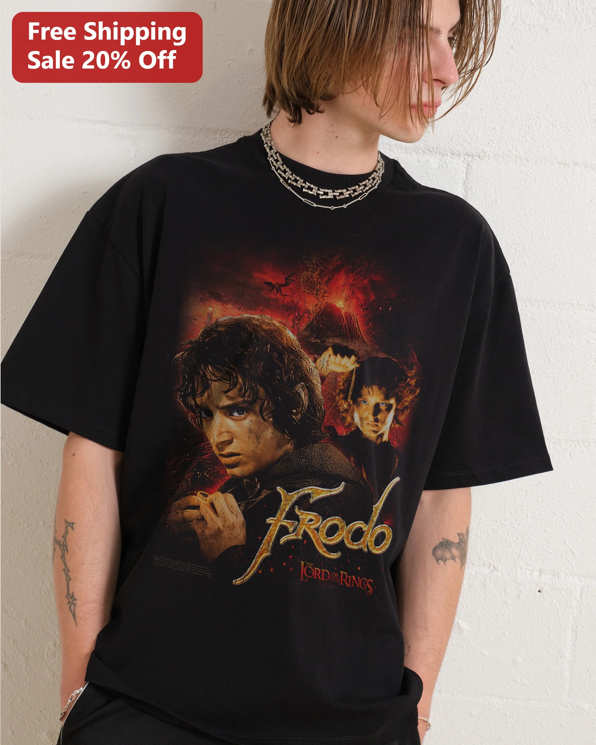 Frodo Baggins Lord of the Rings Tee Vintage Movie Poster Graphic T-Shirt for Fantasy Fans