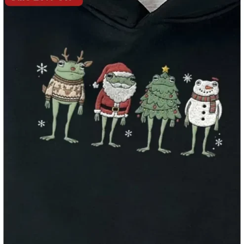Frog Christmas Reindeer Santa Tree Snowman Squad Hoodie Funny Holiday Gift for Amphibian Lovers