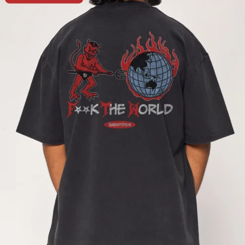 FTA Tee Oversized Vintage Wash Streetwear Graphic T-Shirt for Men on a hanger, ready to ship from Chicago, Illinois
