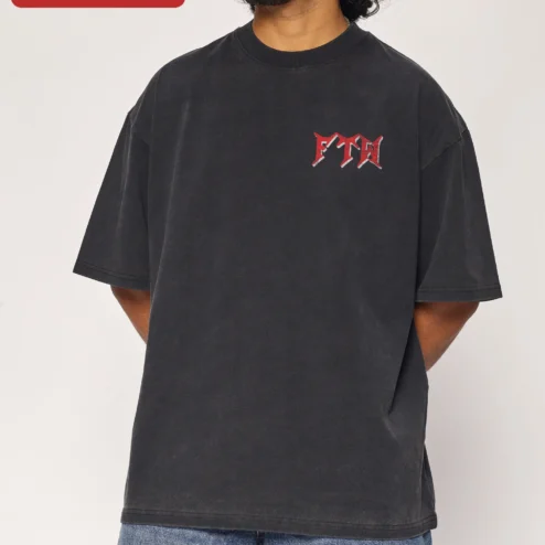 Customer in Chicago, Illinois wearing FTA Tee Oversized Vintage Wash Streetwear Graphic T-Shirt for Men