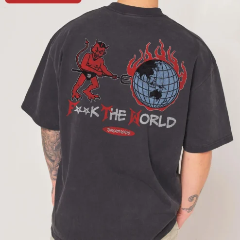 Close-up of FTA Tee Oversized Vintage Wash Streetwear Graphic T-Shirt for Men for streetwear fans in Chicago, Illinois