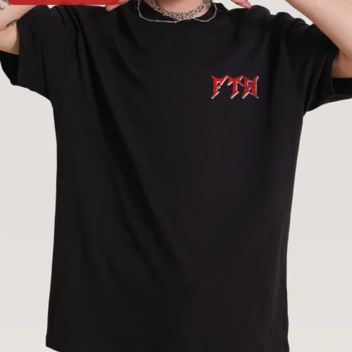 FTA Tee Streetwear Gothic Logo Oversized Black Cotton T-Shirt Y2K Alternative Fashion
