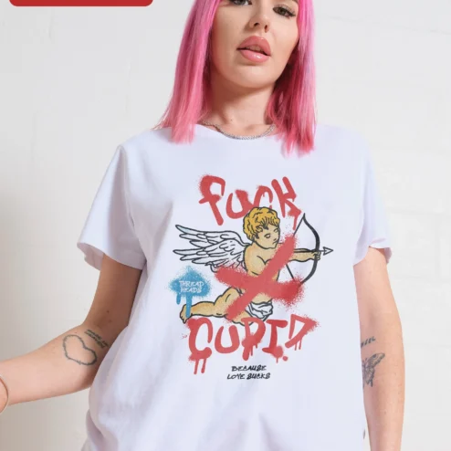 Customer in Chicago, Illinois wearing Fuck Cupid Because Love Sucks Tee Anti Valentine's Day Graphic Shirt