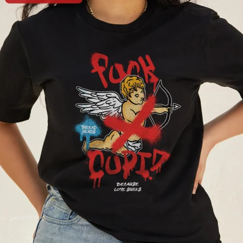 Fuck Cupid Because Love Sucks Tee Anti Valentines Day Gift Funny Sarcastic Grunge Graphic Shirt for Singles