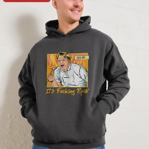 Customer in Chicago, Illinois wearing Fuck Me It's Raw Gordon Ramsay Hoodie Funny Chef Graphic Pullover