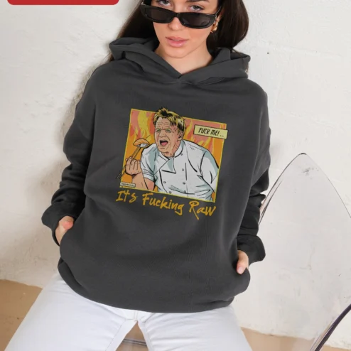 Customer in Chicago, Illinois wearing Fuck Me It's Raw Gordon Ramsay Hoodie Funny Chef Graphic Pullover