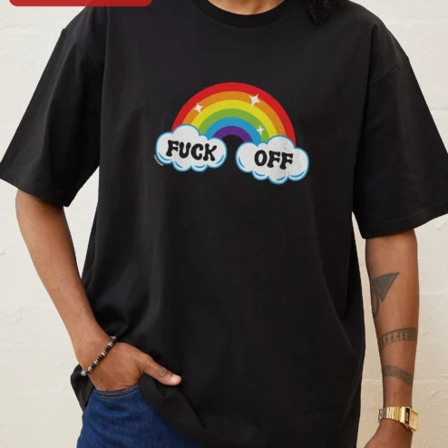 FUCK OFF Rainbow Graphic Tee Funny Edgy Streetwear Shirt for Adults