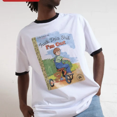 Fuck This Shit I'm Out Tee Funny Quitting Ringer Shirt Retro Tricycle Kid Graphic