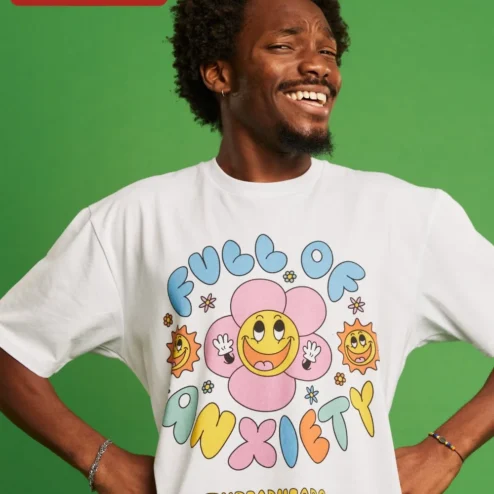 Full of Anxiety Retro Flower Graphic Tee Funny Mental Health Humor Shirt for Gen Z Millennials