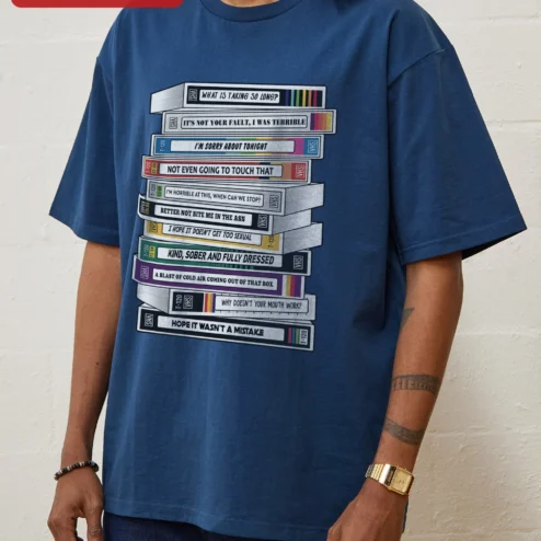 Customer in Chicago, Illinois wearing Funny Apology Quote Tee It's Not Your Fault I Was Terrible Sarcastic VHS Tape Graphic Shirt