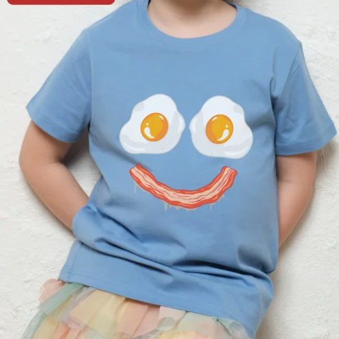 Funny Bacon and Eggs Kids Tee Cute Breakfast Food Graphic Shirt for Children