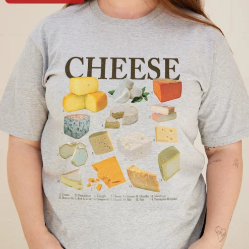 Funny Cheese Chart Graphic Tee Vintage Dairy Foodie Gift for Cheese Lovers
