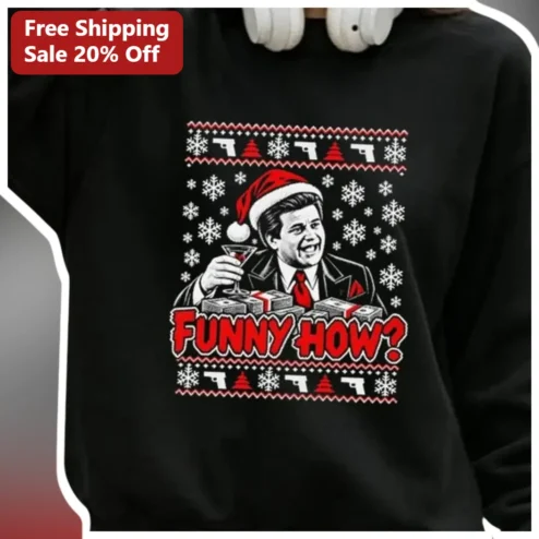 Funny How? Michael J. Fox Ugly Christmas Sweatshirt Marty McFly Holiday Gift Crew Neck