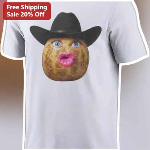 Funny Potato Cowboy Face Tee Viral Meme Graphic Shirt for Men Women Gift