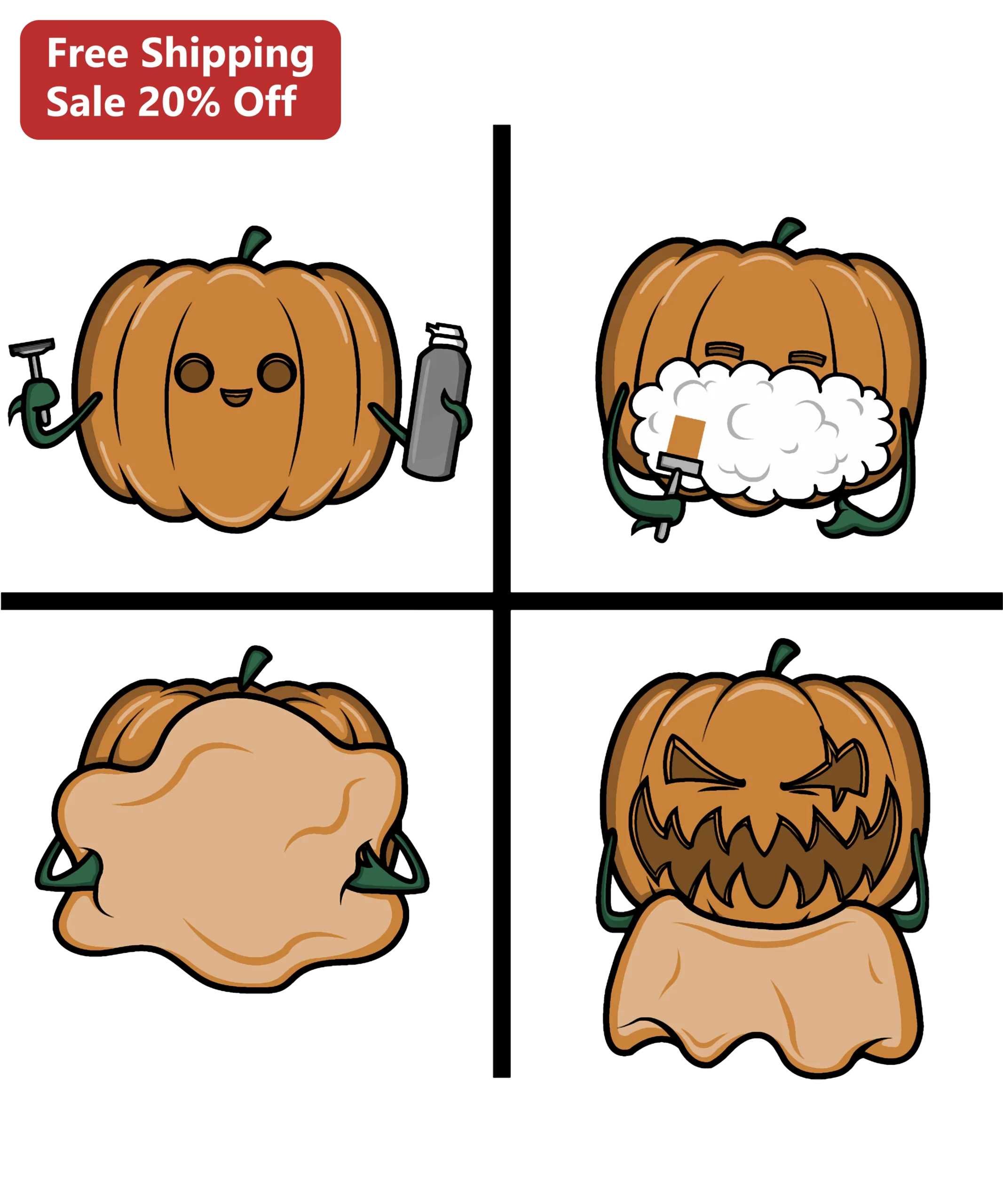 Funny Pumpkin Shaving Face Carving Comic Tee Halloween Gag Gift Shirt