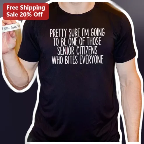 Funny Senior Citizen Bites Everyone Tee, Grumpy Old Age Humor Shirt for Retirement Birthday Gift