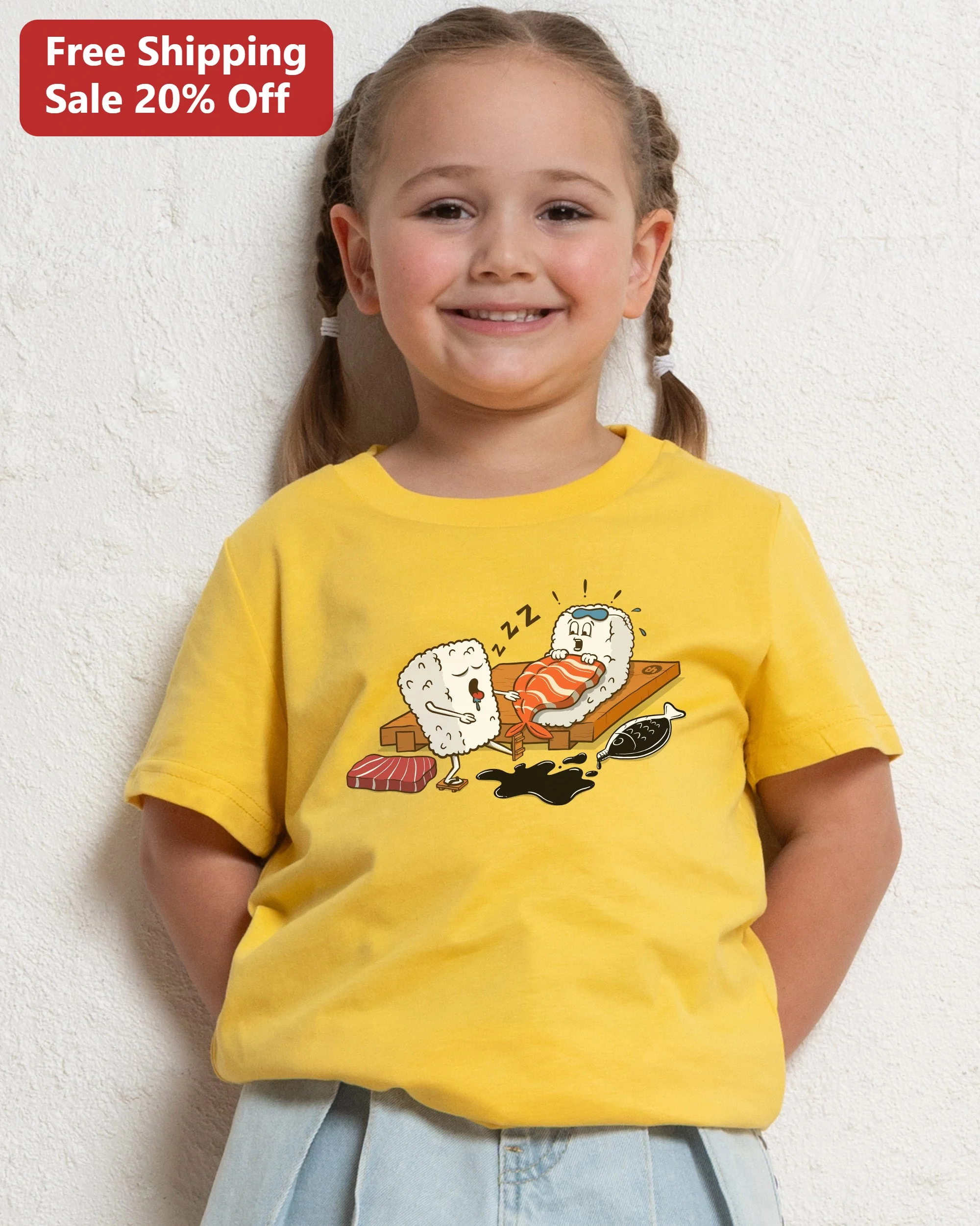 Funny Sushi Characters Kids Tee Cute Cartoon Maki Roll Japanese Food Humor Gift for Toddlers Preschoolers