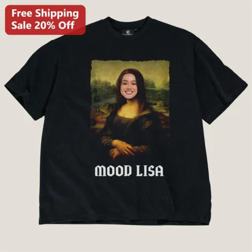 Gallery Girl Mona Lisa Parody Tee Funny Art Museum Gift for Women on a hanger, ready to ship from Chicago, Illinois