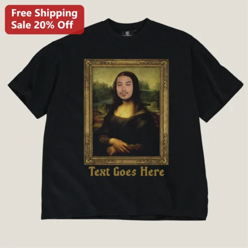 Customer in Chicago, Illinois wearing Gallery Girl Mona Lisa Parody Tee Funny Art Museum Gift for Women