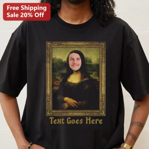 Customer in Chicago, Illinois wearing Gallery Girl Mona Lisa Parody Tee Funny Art Museum Gift for Women