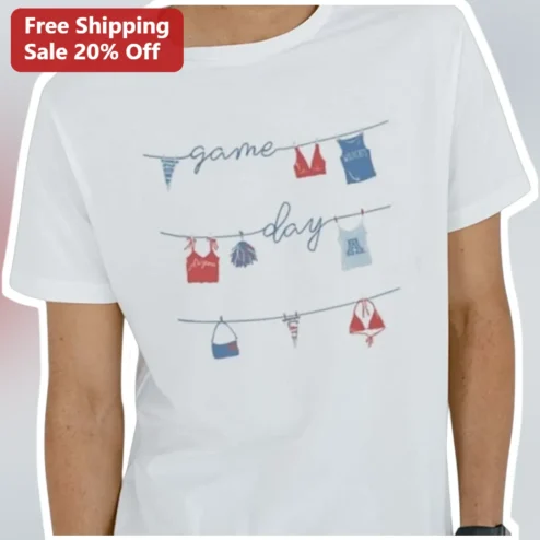 Game Day Tee Women Sorority Mom Football Wife Tailgate Clothesline Graphic Shirt