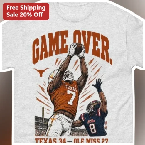 Game Over Texas 34 Ole Miss 27 Vintage Longhorns Football Graphic Tee