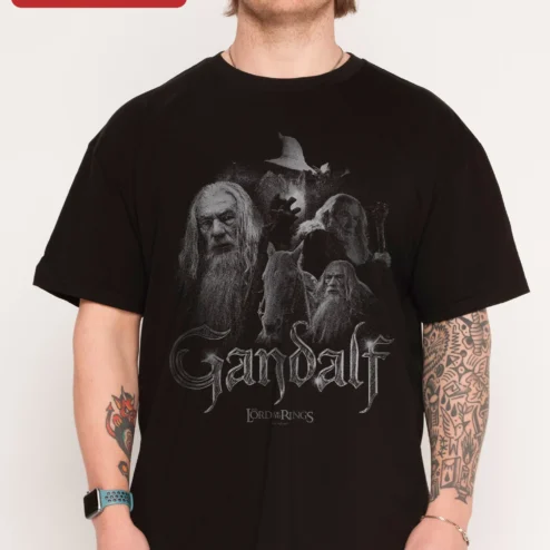 Gandalf Lord of the Rings Tee Vintage Rock Band Style Graphic Shirt for Fantasy Fans