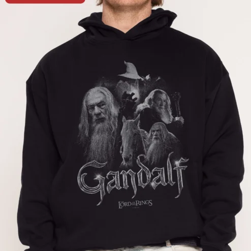 Gandalf The Lord of the Rings Hoodie, Wizard Collage Graphic Pullover for Fantasy Fans