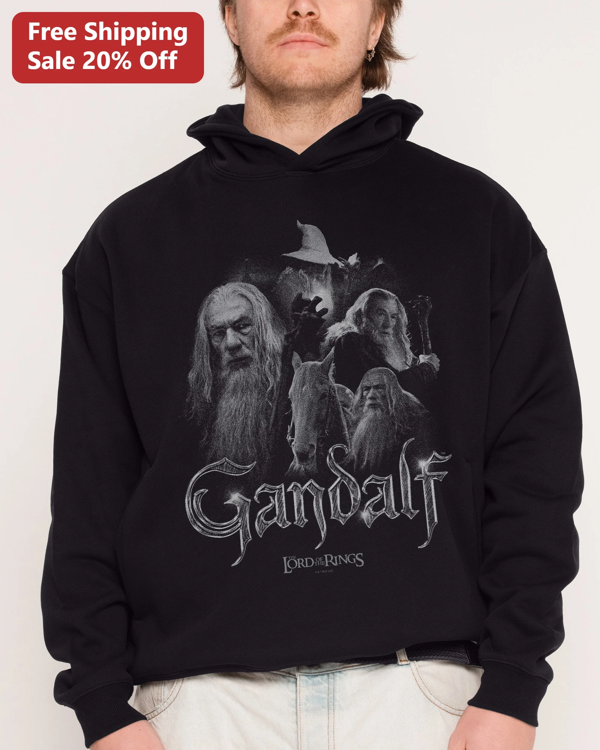 Gandalf The Lord of the Rings Hoodie, Wizard Collage Graphic Pullover for Fantasy Fans