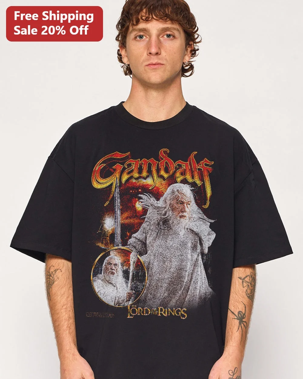 Gandalf The Lord of the Rings Tee Vintage Distressed Wizard Graphic Shirt