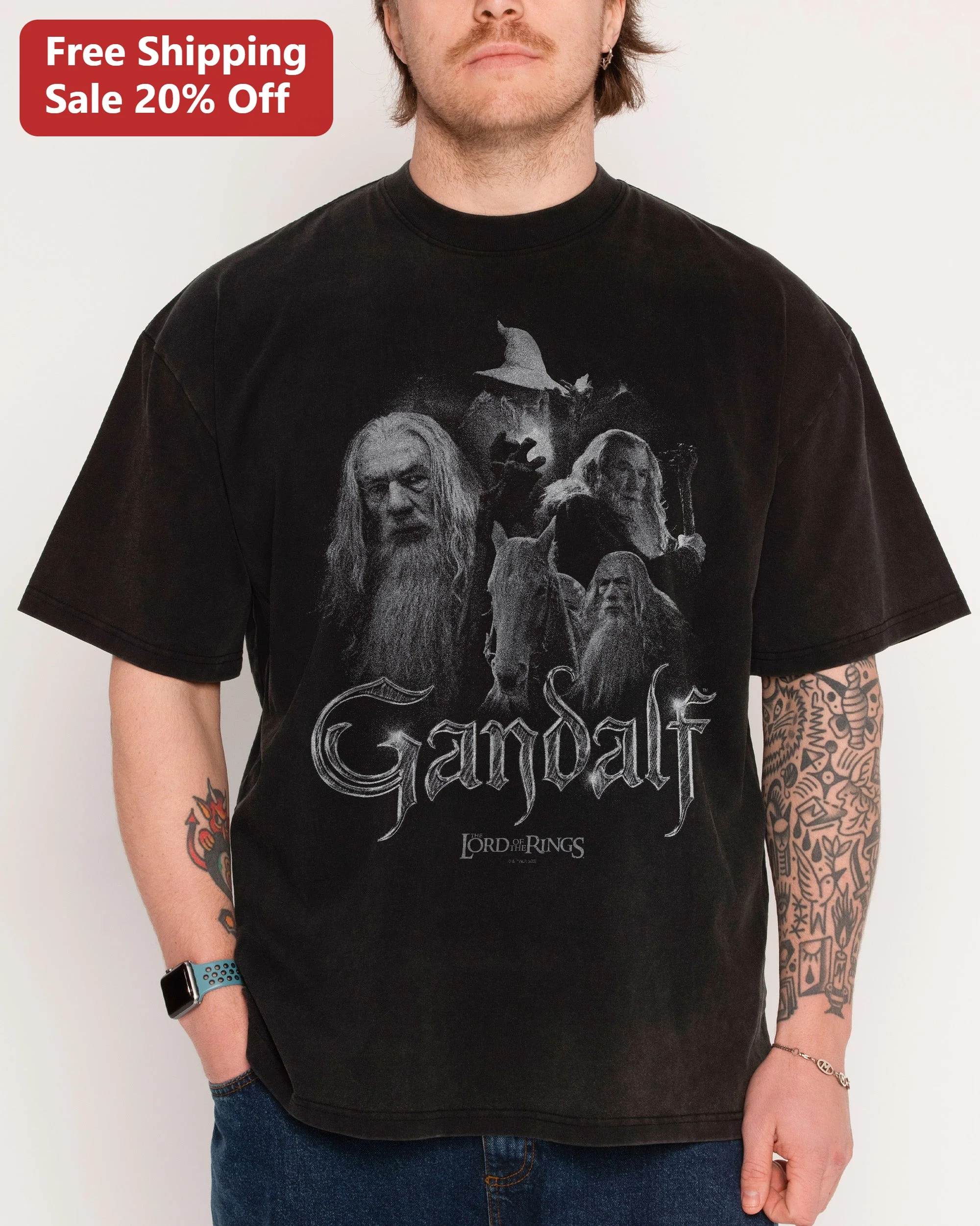 Gandalf The Lord of the Rings Tee Vintage Distressed Wizard Graphic Shirt for LOTR Fans