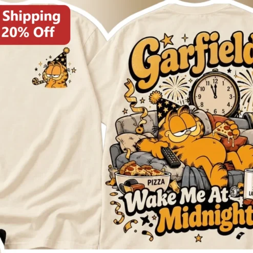 Garfield Wake Me At Midnight Tee Funny Cat Lover Graphic Shirt