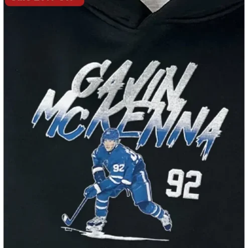 Gavin McKenna Hoodie Custom Name Number 92 Hockey Player Pullover Black Vintage Athletic Style Gift for Men