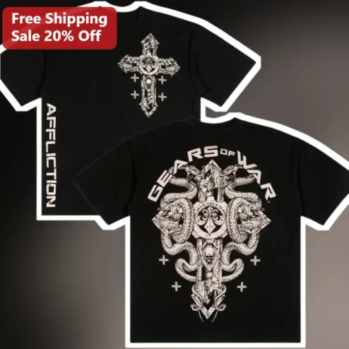 Gears of War Affliction Gothic Cross Skull Snake Graphic Tee for Gamers