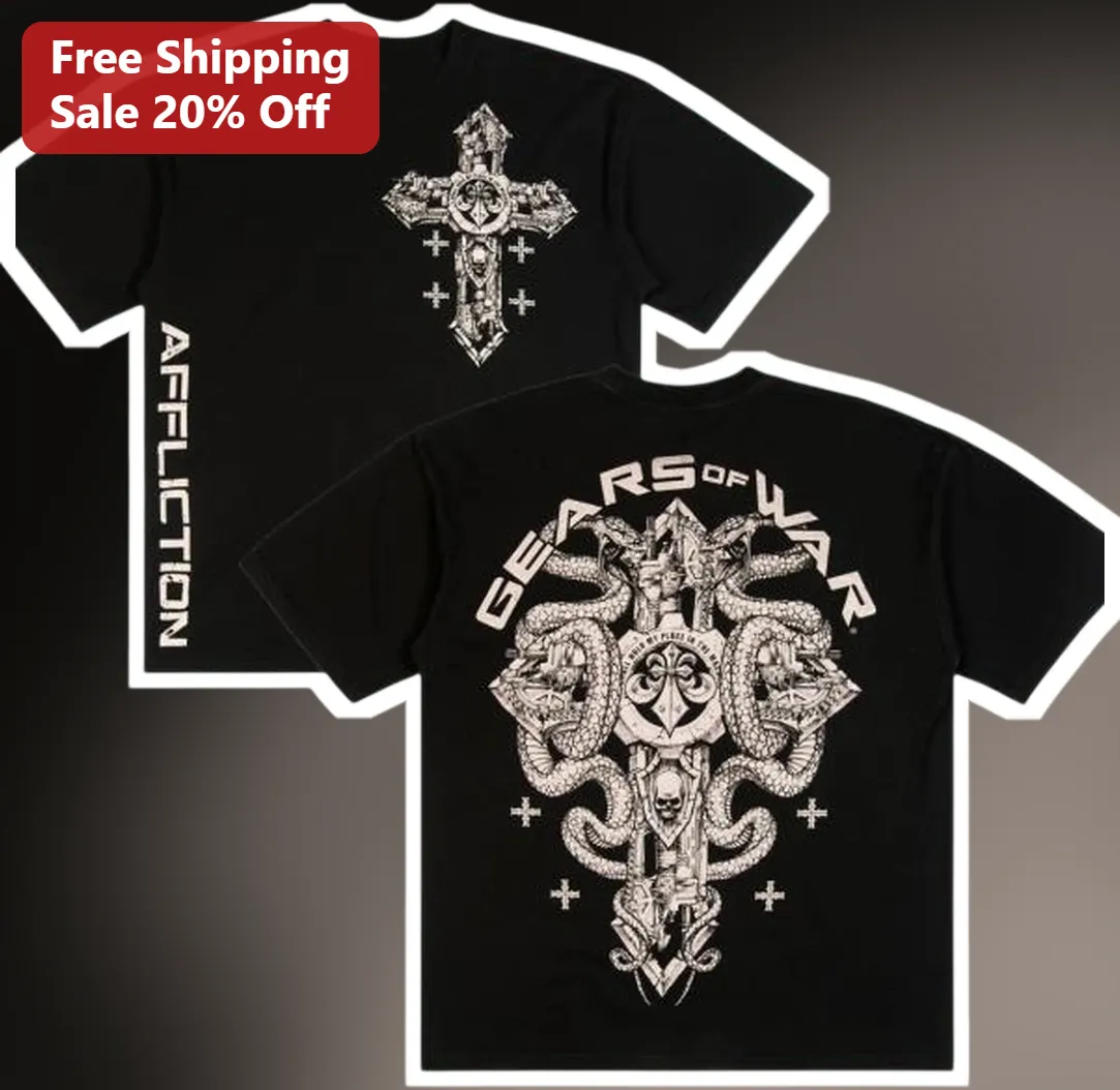 Gears of War Affliction Gothic Cross Skull Snake Graphic Tee for Gamers