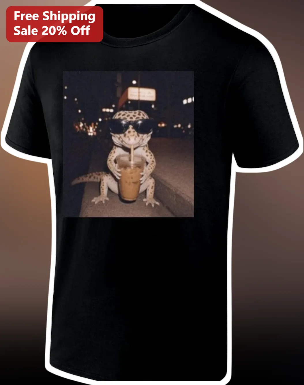 Gecko Drinking Iced Coffee Meme Tee Leopard Gecko Sunglasses Funny Reptile Coffee Lover Gift Shirt