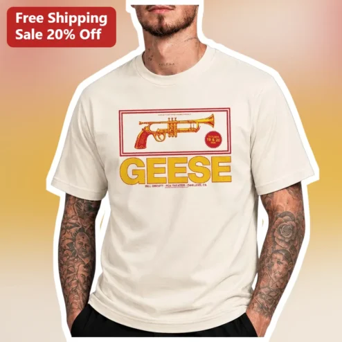 Geese Band Merch Vintage Surreal Trumpet Gun Graphic Tee Gift for Music Lovers