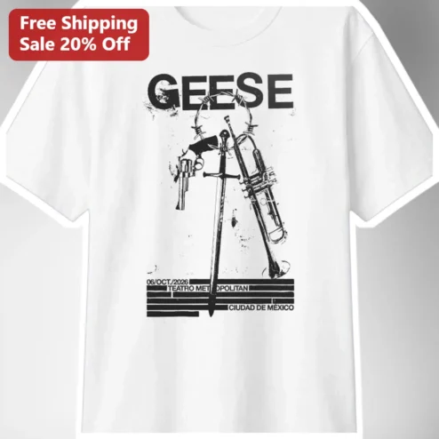 Geese Band Tee Vintage Distressed Sword Revolver Trumpet Graphic Shirt